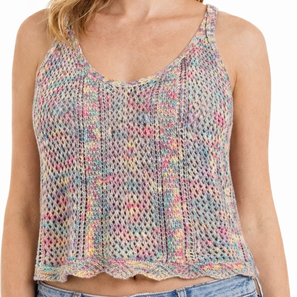 Cupcake Crochet Knit Tank Top Multicolor Boho Festival Cottagecore Fairy M